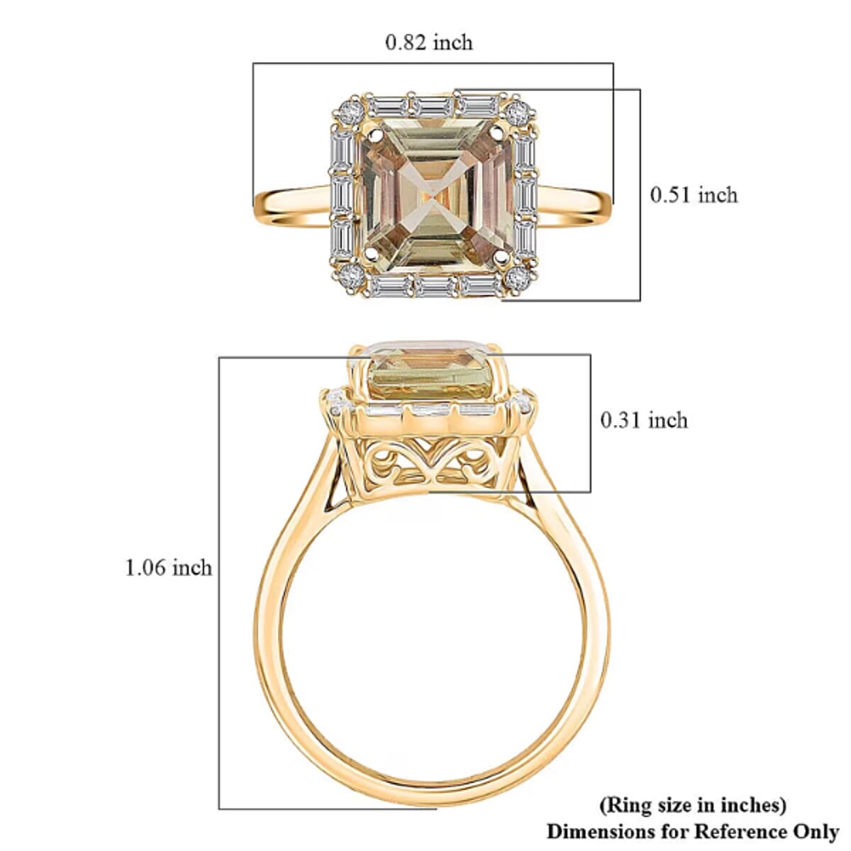 Certified & Appraised Luxoro Asscher Cut AAA Turkizite and G-H I2 Diamond 4.50 ctw Ring in 10K Yellow Gold (Size 9.0) image number 5