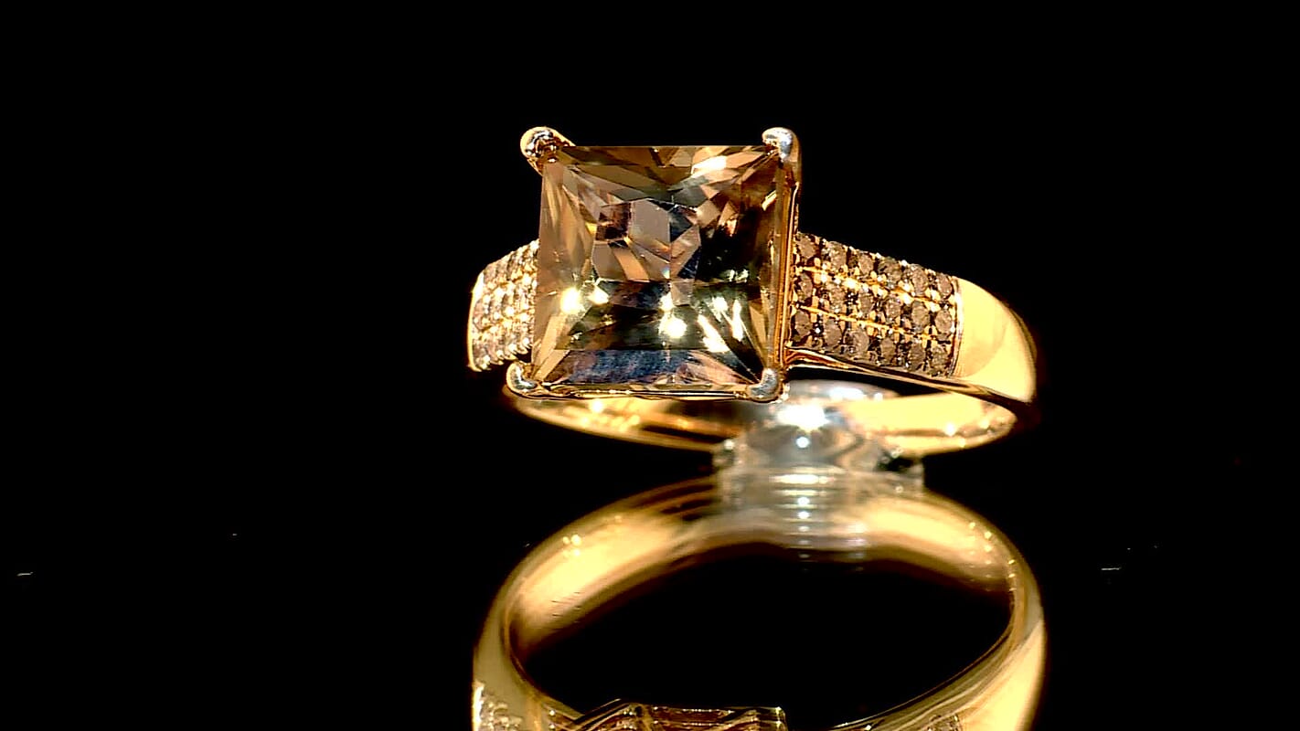 Certified & Appraised Luxoro 10K Yellow Gold AAA Turkizite, Diamond (G-H, I2) (0.29 cts) Ring (Size 7.0) (4.13 g) 4.50 ctw