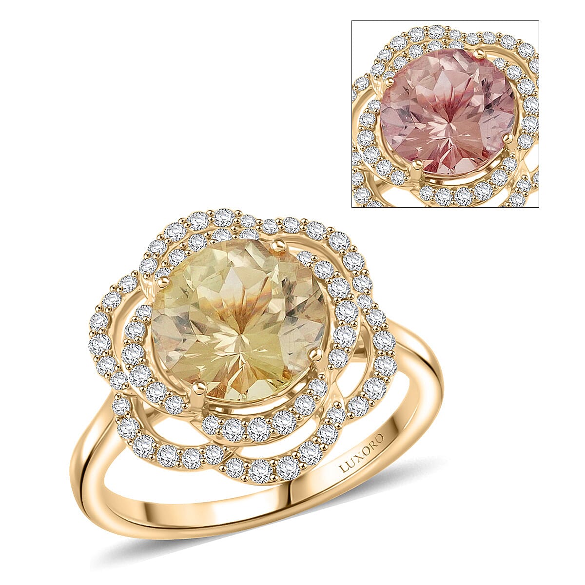 Certified & Appraised Luxoro Hanabi Cut AAA Turkizite and G-H I2 Diamond 3.50 ctw Ring in 10K Yellow Gold (Size 10.0) image number 0