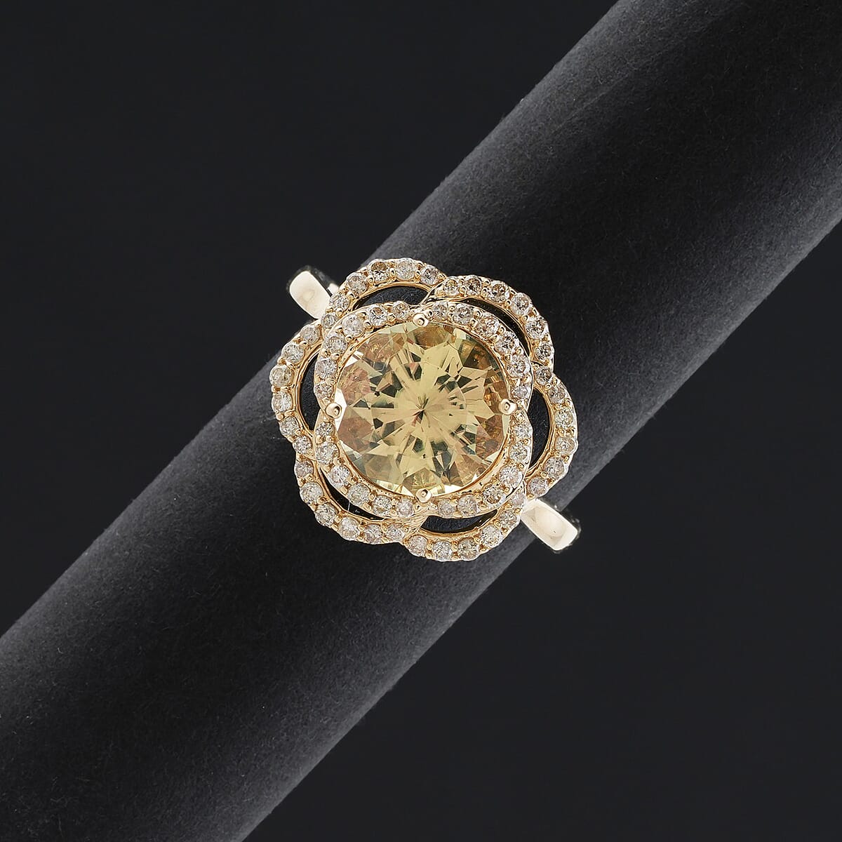 Certified & Appraised Luxoro 10K Yellow Gold Hanabi Cut AAA Turkizite, Diamond (G-H, I2) (0.41 cts) Ring (Size 5.0) 3.50 ctw image number 1