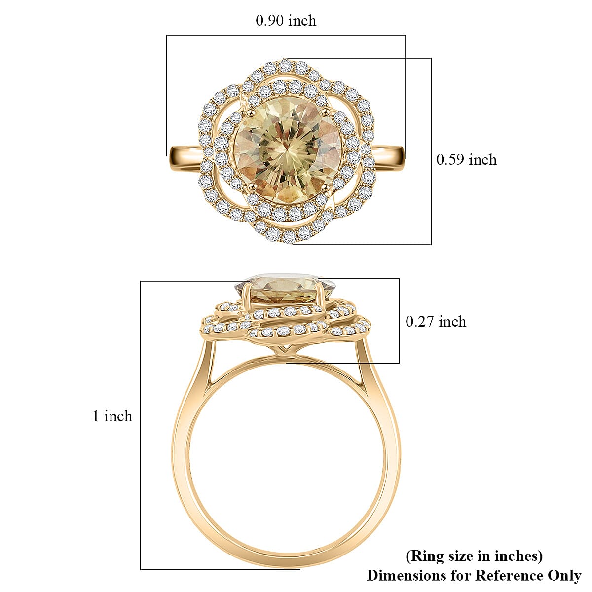 Certified & Appraised Luxoro Hanabi Cut AAAA Turkizite and G-H I2 Diamond 3.50 ctw Ring in 10K Yellow Gold (Size 7.0) image number 4