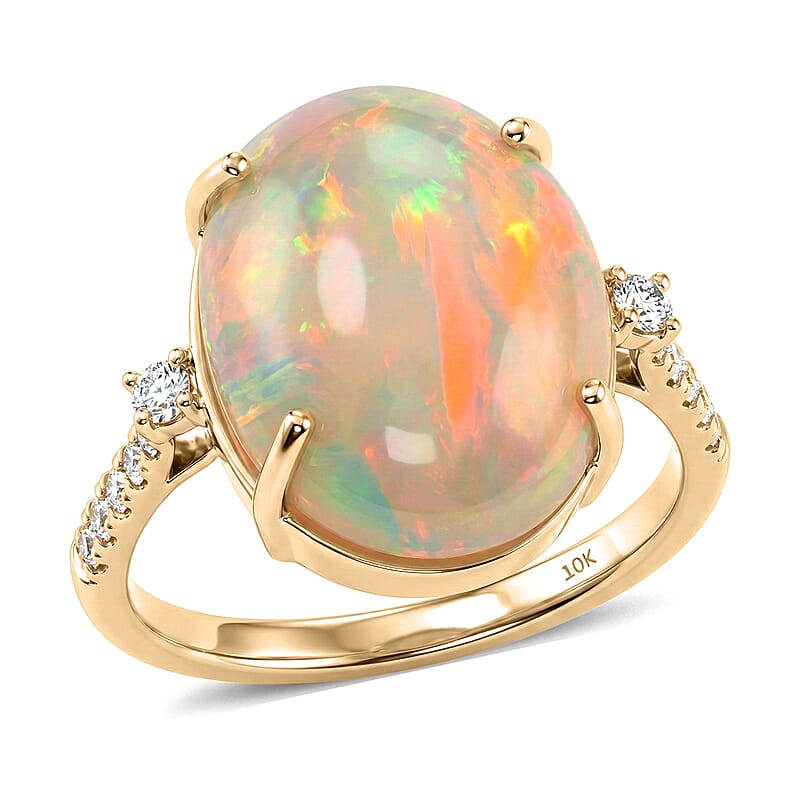 Certified & Appraised Luxoro AAA Ethiopian Welo Opal and Diamond I2 7.40 ctw Ring in 10K Yellow Gold (Size 10.0)