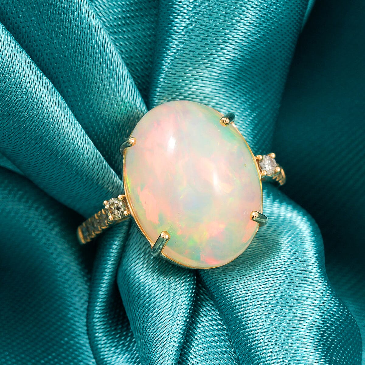 Luxoro 10K Yellow Gold AAA Ethiopian Welo Opal, Diamond (I2) Ring (Size 10.0) 7.40 ctw image number 1