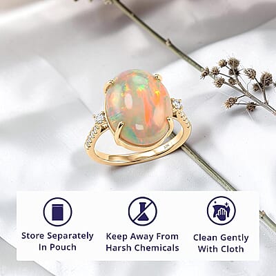 Certified & Appraised Luxoro AAA Ethiopian Welo Opal and Diamond I2 7.40 ctw Ring in 10K Yellow Gold (Size 10.0)