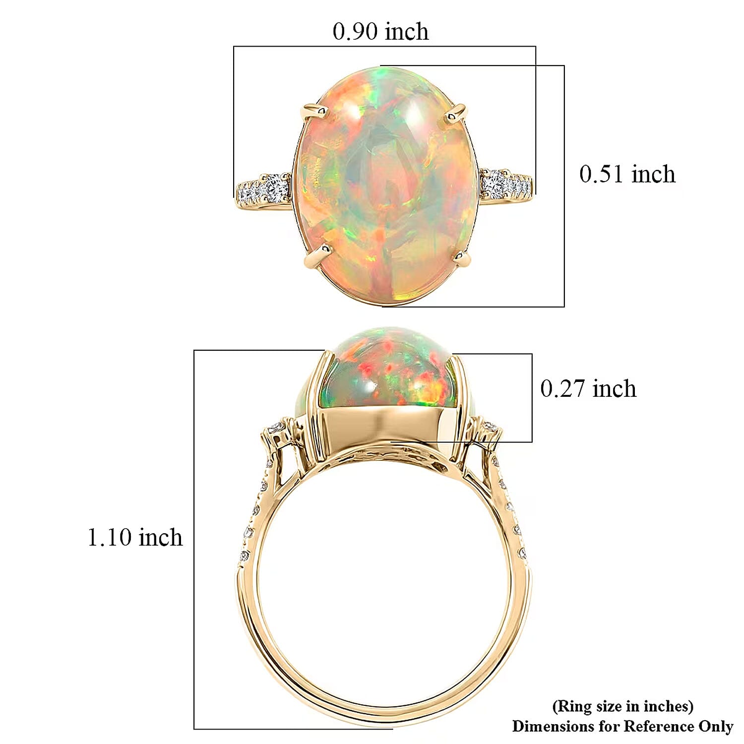 Luxoro AAA Ethiopian Welo Opal and Diamond I2 7.40 ctw Ring in 10K Yellow Gold (Size 10.0)