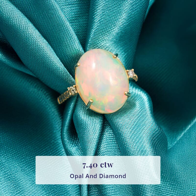 Luxoro AAA Ethiopian Welo Opal and Diamond I2 7.40 ctw Ring in 10K Yellow Gold (Size 6.5)