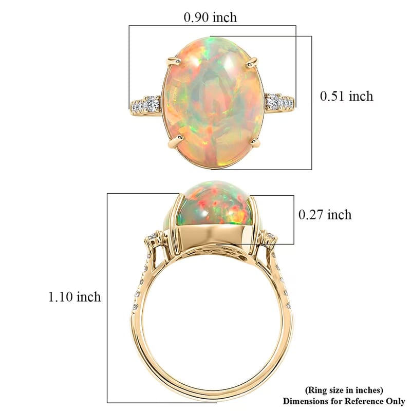 Luxoro AAA Ethiopian Welo Opal and Diamond I2 7.40 ctw Ring in 10K Yellow Gold (Size 6.5)
