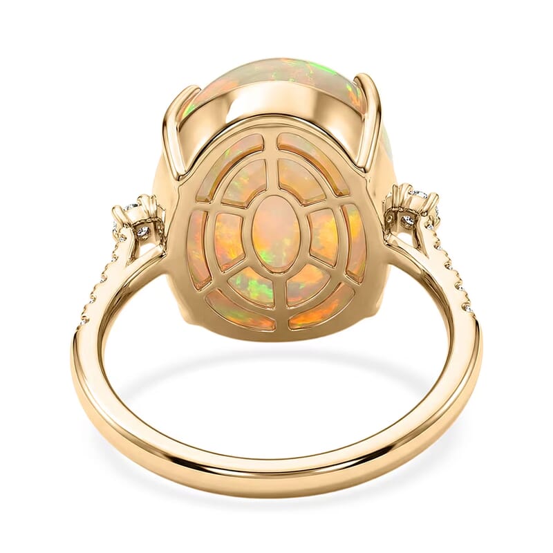 Luxoro AAA Ethiopian Welo Opal and Diamond I2 7.40 ctw Ring in 10K Yellow Gold (Size 6.5)