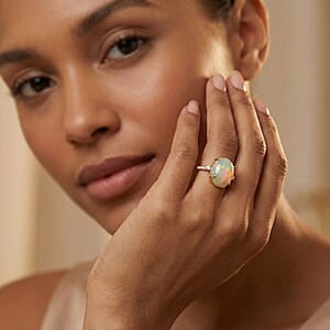 Luxoro 10K Yellow Gold AAA Ethiopian Welo Opal, Diamond (I2) Ring (Size 7.0) 7.40 ctw