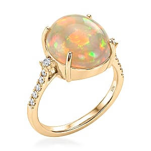 Luxoro 10K Yellow Gold AAA Ethiopian Welo Opal, Diamond (I2) Ring (Size 7.0) 7.40 ctw