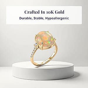 Luxoro AAA Ethiopian Welo Opal and Diamond I2 7.40 ctw Ring in 10K Yellow Gold (Size 8.5)