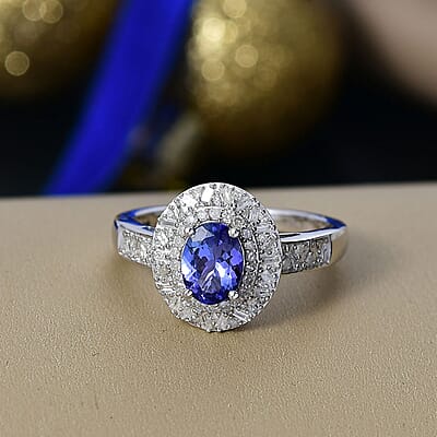 D'Joy Tanzanite, Diamond Snowflake Ring in Rhodium Over Sterling Silver 1.70 ctw (Size 10.0)