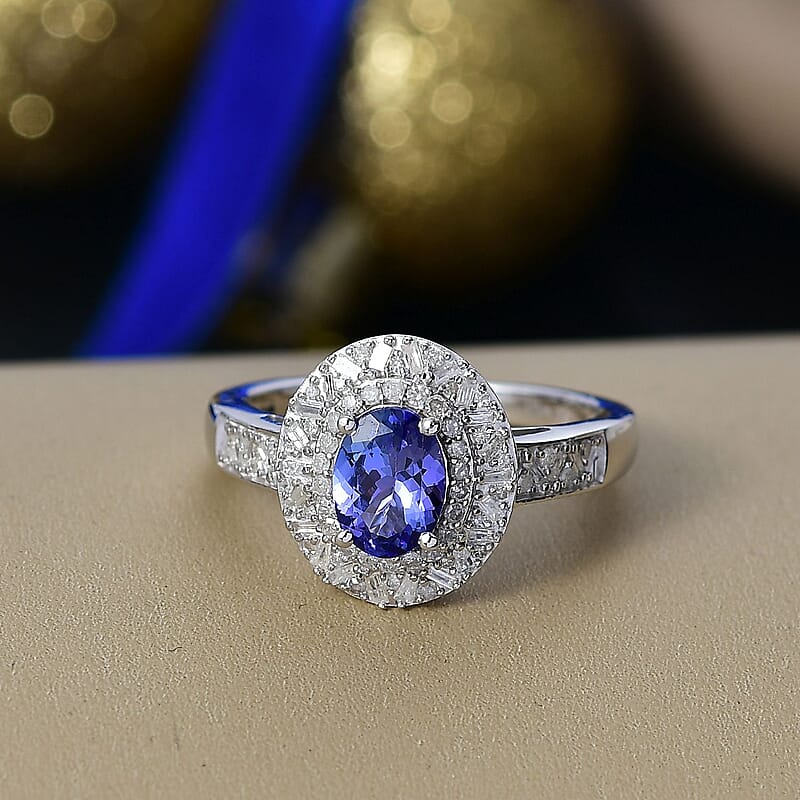 D'Joy Tanzanite, Diamond Snowflake Ring in Rhodium Over Sterling Silver 1.70 ctw (Size 10.0)