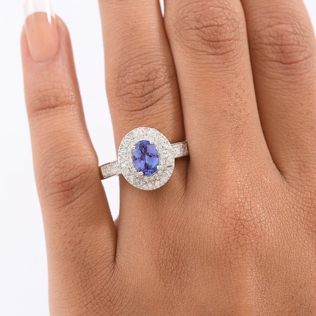 D'Joy Premium Tanzanite and Diamond 1.70 ctw Snowflake Ring in Rhodium Over Sterling Silver (Size 10.0) image number 2