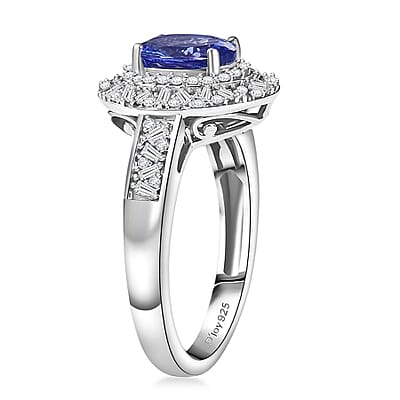 D'Joy Tanzanite, Diamond Snowflake Ring in Rhodium Over Sterling Silver 1.70 ctw (Size 10.0)