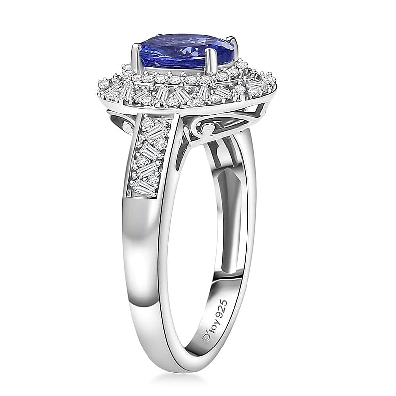 D'Joy Tanzanite, Diamond Snowflake Ring in Rhodium Over Sterling Silver 1.70 ctw (Size 10.0)
