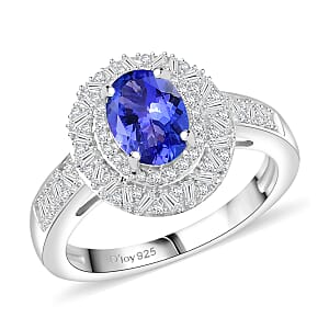D'Joy Premium Tanzanite and Diamond 1.70 ctw Snowflake Ring in Rhodium Over Sterling Silver (Size 7.0)