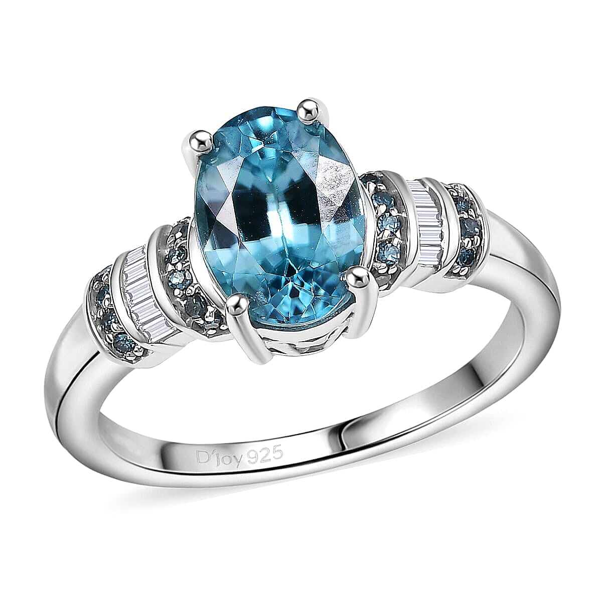 D'Joy Cambodian Blue Zircon, Blue Diamond (IR), Diamond Ring in Rhodium Over Sterling Silver (Size 10.0) 2.85 ctw image number 0
