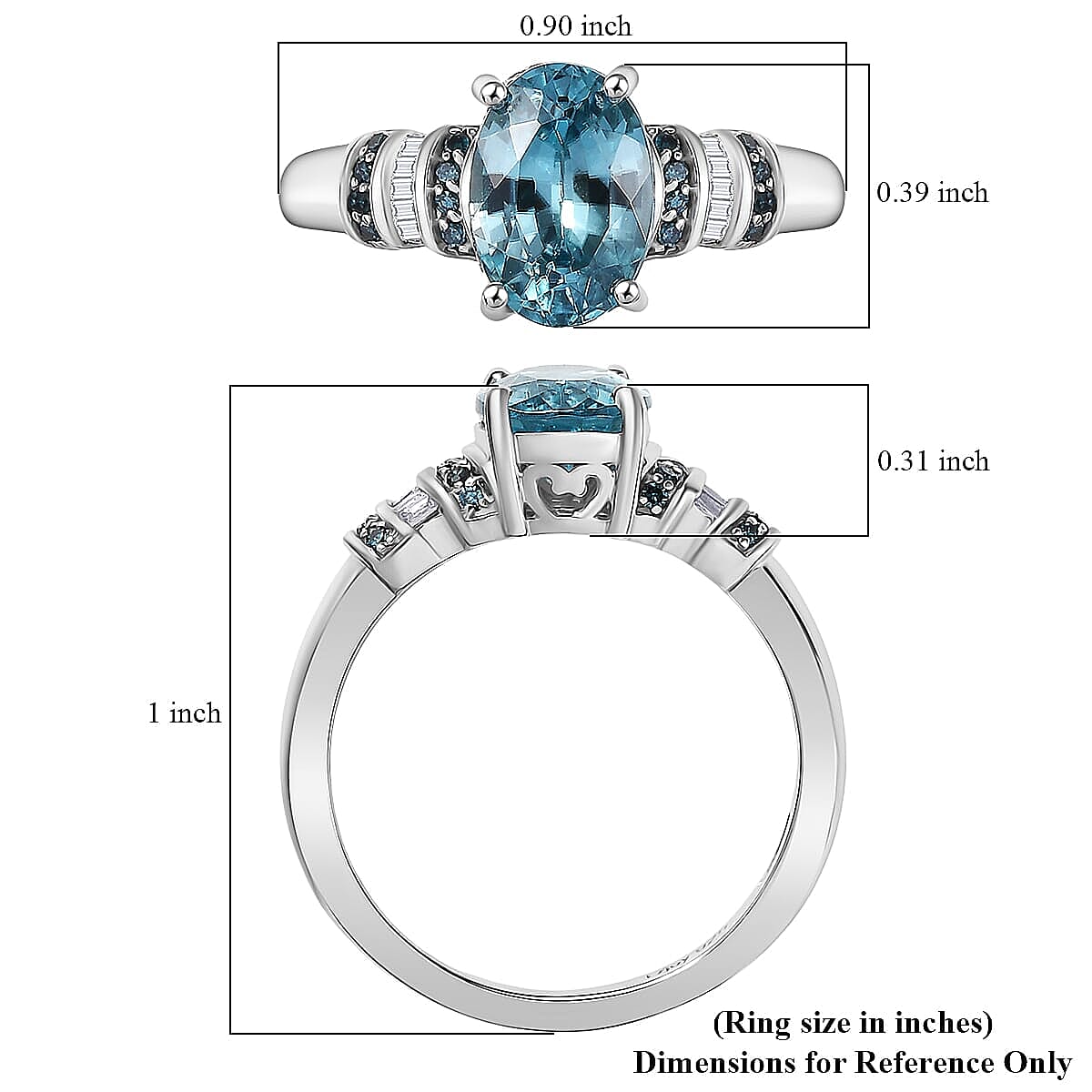 D'Joy Cambodian Blue Zircon, Blue Diamond (IR), Diamond Ring in Rhodium Over Sterling Silver (Size 10.0) 2.85 ctw image number 5