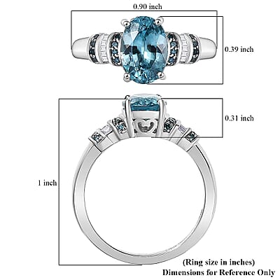 D'Joy Cambodian Blue Zircon, Blue Diamond (IR), Diamond Ring in Rhodium Over Sterling Silver (Size 10.0) 2.85 ctw