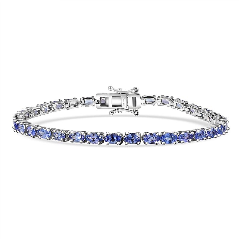 D'Joy Tanzanite 7.50 ctw Blue Floral Vines Bracelet in Rhodium Over Sterling Silver (7.25 In)