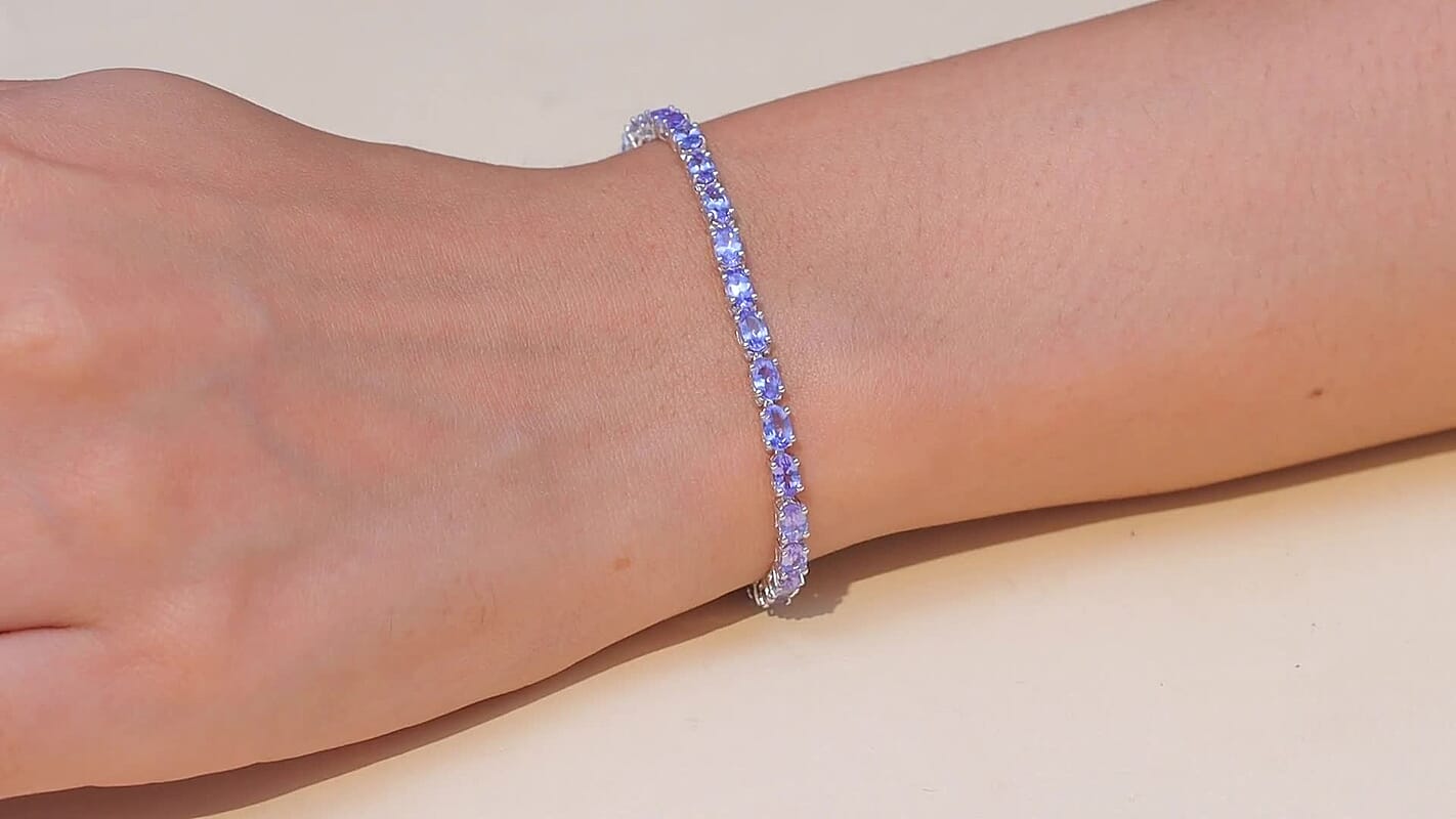 TLV Doorbuster D'Joy Tanzanite Blue Floral Vines Bracelet in Rhodium Over Sterling Silver (7.25 In) 7.50 ctw