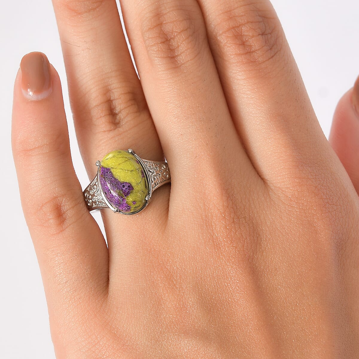 EverTrue Tasmanian Stichtite 6.90 ctw Natures Mystic Ring in Stainless Steel (Size 10.0) image number 2