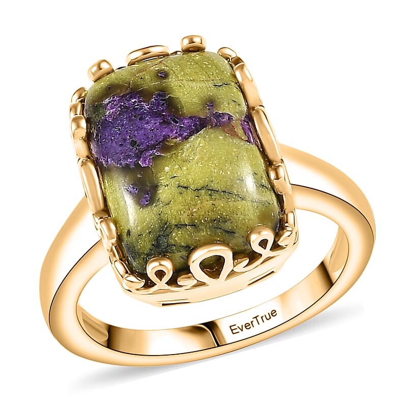 EverTrue Tasmanian Stichtite 7.40 ctw Earthborn Crown Majesty Ring in 18K YG Plated (Size 7.0)