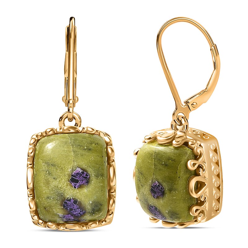 EverTrue Tasmanian Stichtite 13.35 ctw Earthborn Crown Majesty Earrings in 18K YG Plated