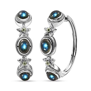 EverTrue Malagasy Labradorite and Peridot 8.30 ctw Hoop Earrings in Platinum Bond