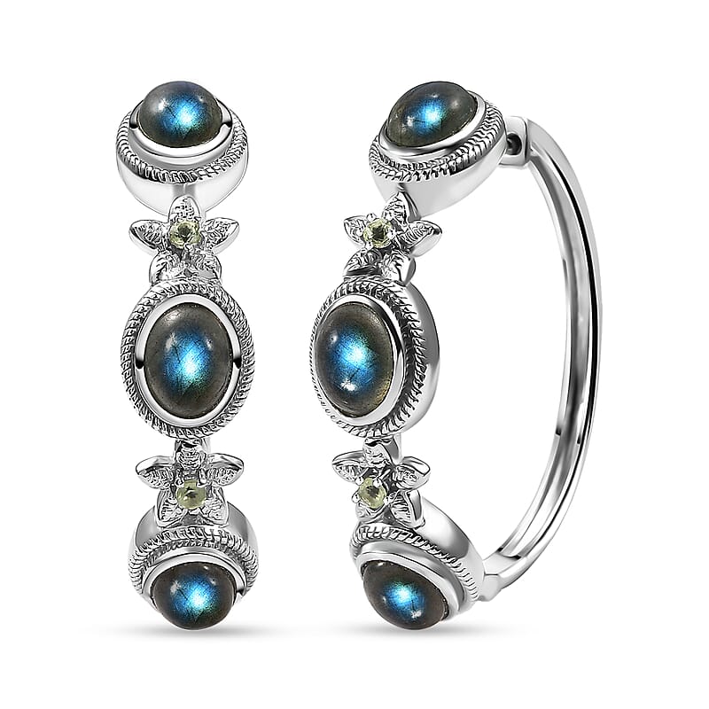 EverTrue Malagasy Labradorite, Peridot Bloomline Earrings in Platinum Bond 8.30 ctw