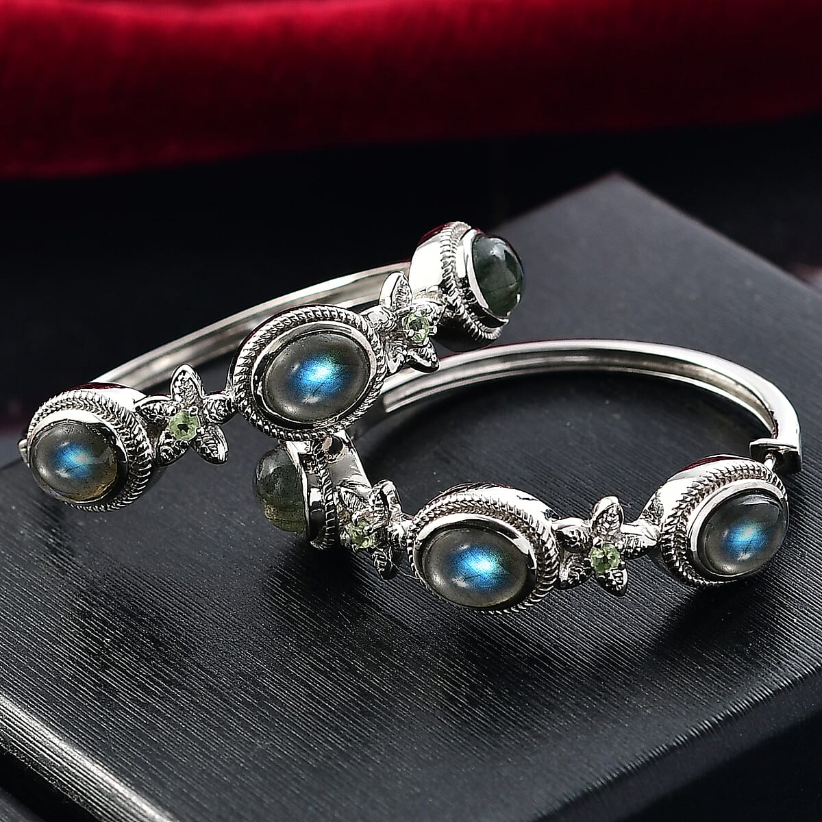 EverTrue Malagasy Labradorite and Peridot 8.30 ctw Hoop Earrings in Platinum Bond image number 1