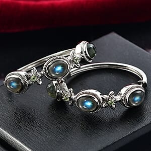 EverTrue Malagasy Labradorite, Peridot Hoop Earrings in Platinum Bond 8.30 ctw