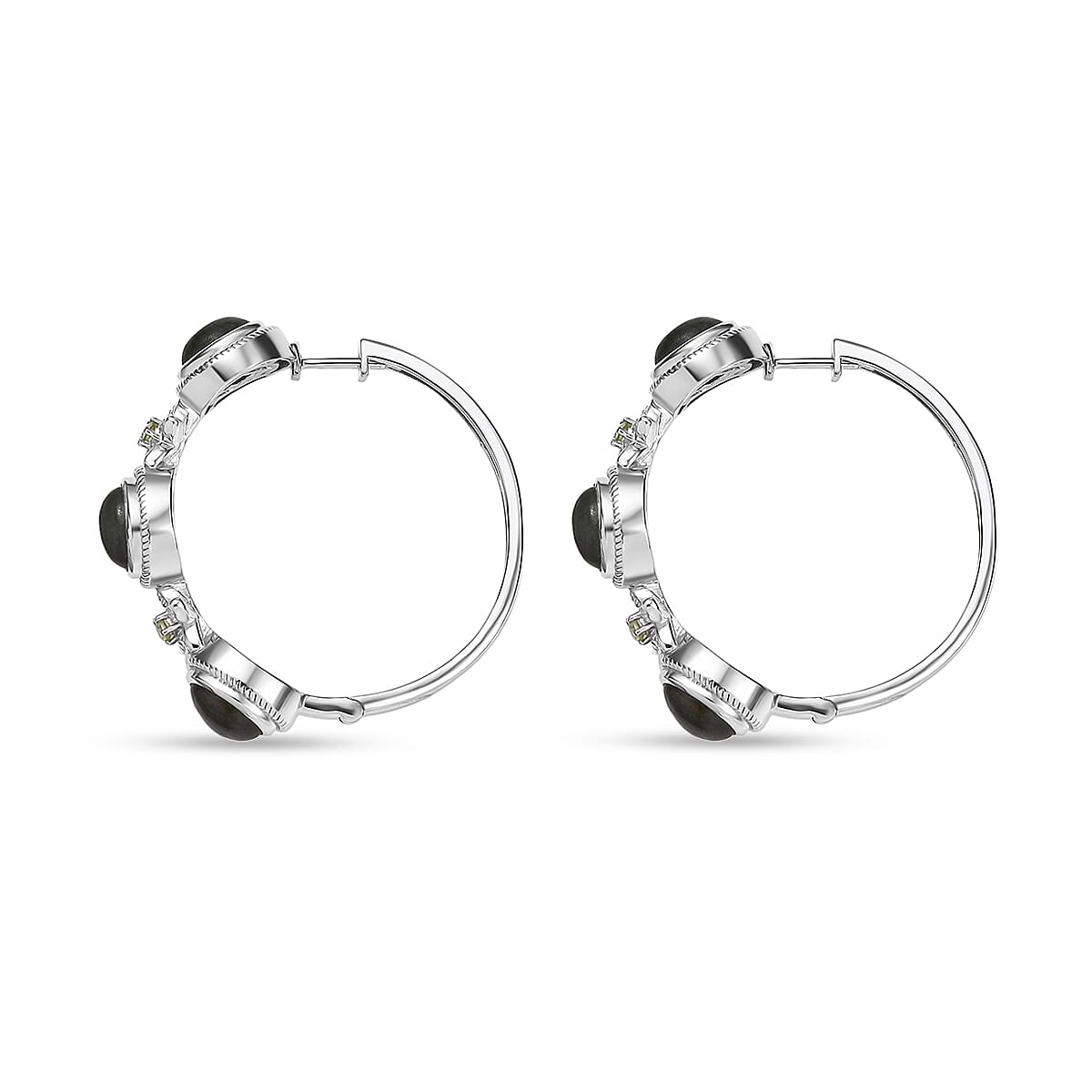 EverTrue Malagasy Labradorite and Peridot 8.30 ctw Hoop Earrings in Platinum Bond image number 3
