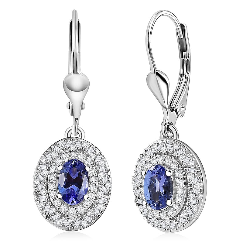 D'Joy Tanzanite, Diamond Snowflake Earrings in Rhodium Over Sterling Silver 1.50 ctw