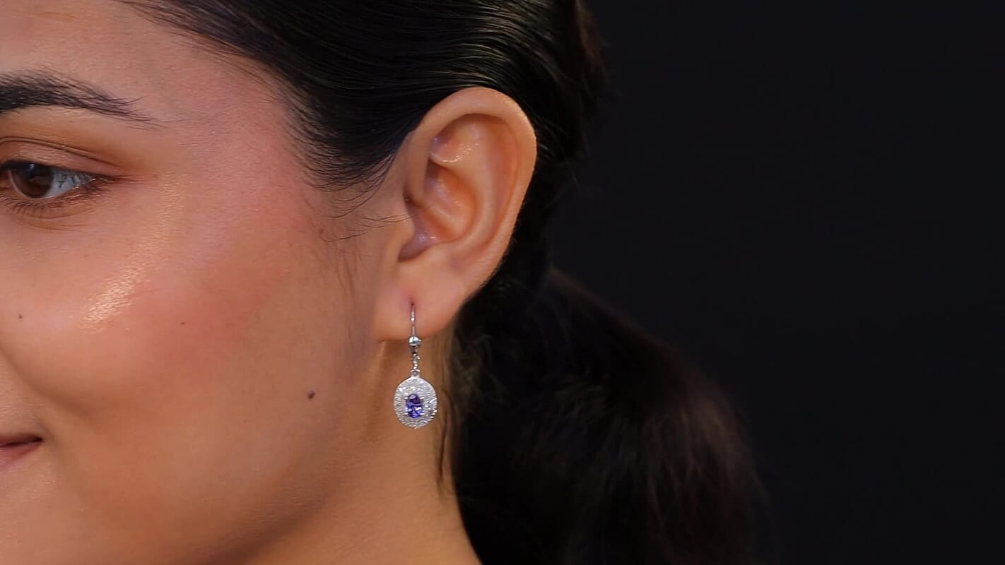D'Joy Premium Tanzanite and Diamond 1.50 ctw Earrings in Rhodium Over Sterling Silver