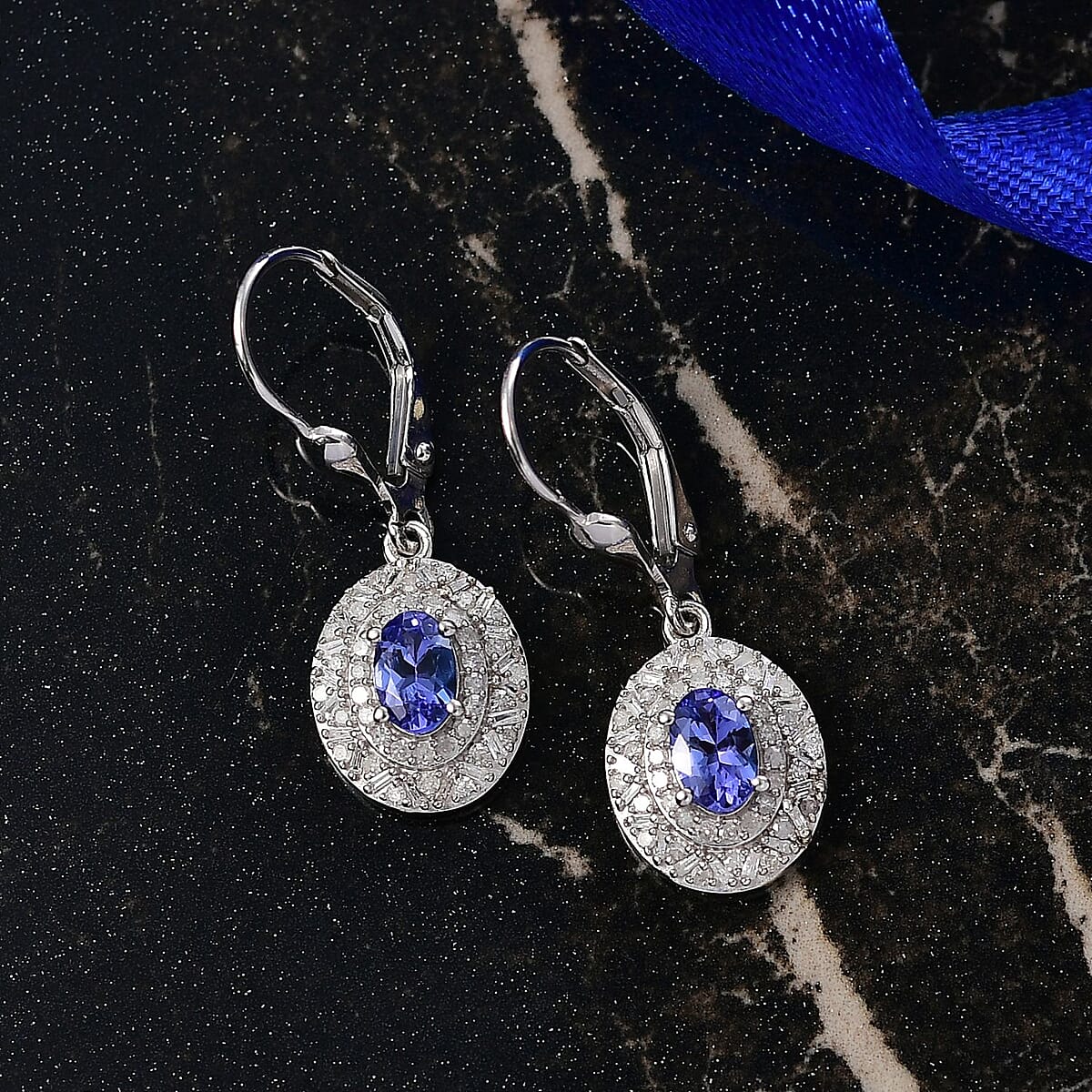 D'Joy Premium Tanzanite and Diamond 1.50 ctw Snowflake Earrings in Rhodium Over Sterling Silver  image number 1