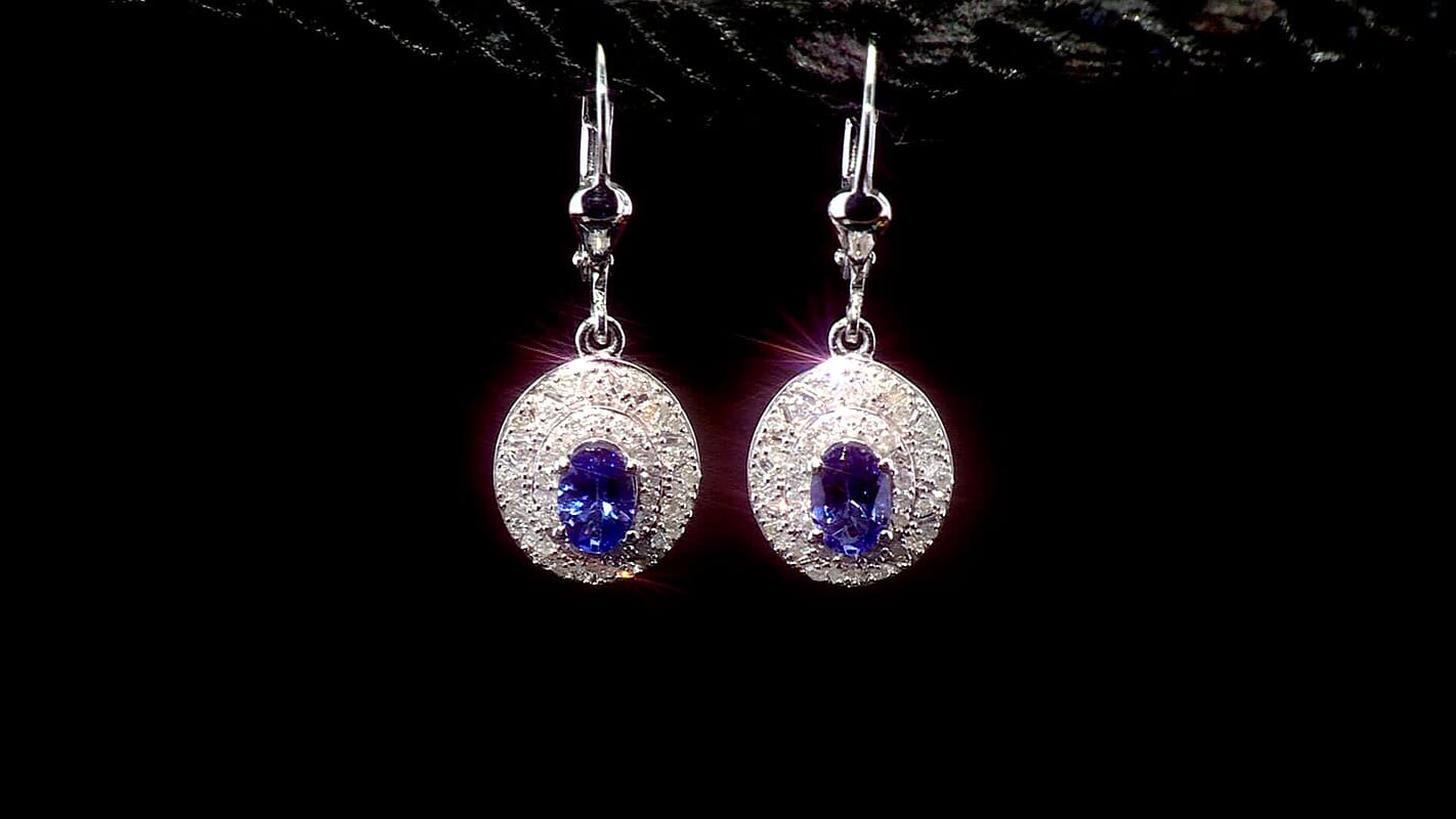 D'Joy Premium Tanzanite and Diamond 1.50 ctw Earrings in Rhodium Over Sterling Silver