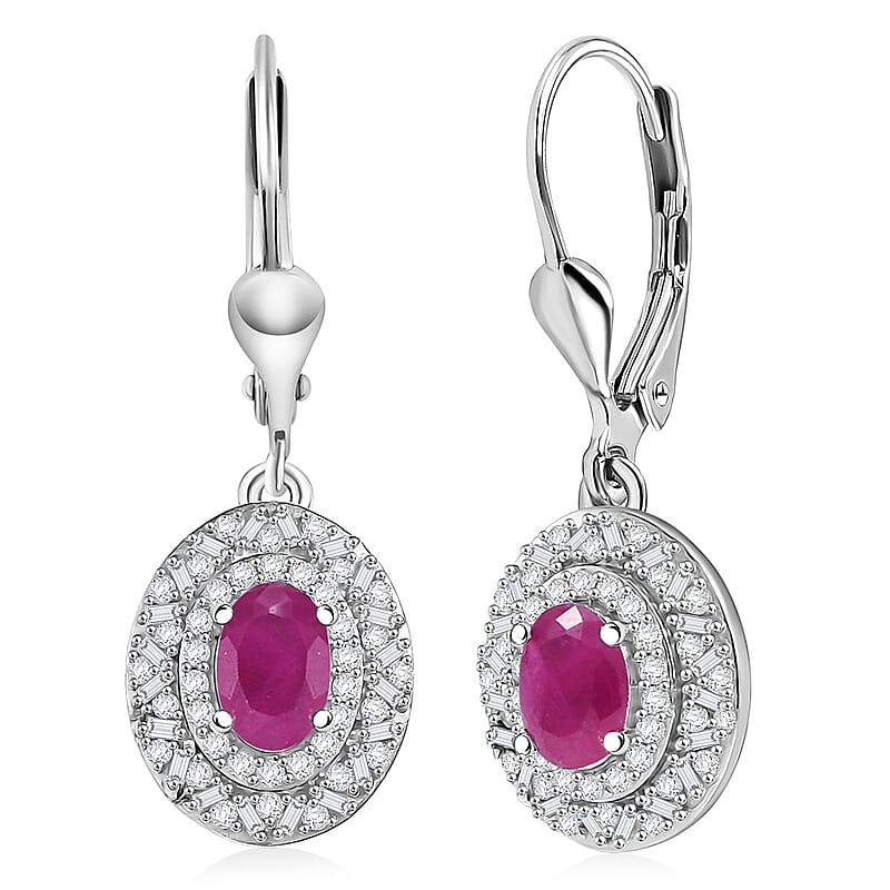 D'Joy Premium Royal Ruby and Diamond 1.85 ctw Snowflake Earrings in Rhodium Over Sterling Silver