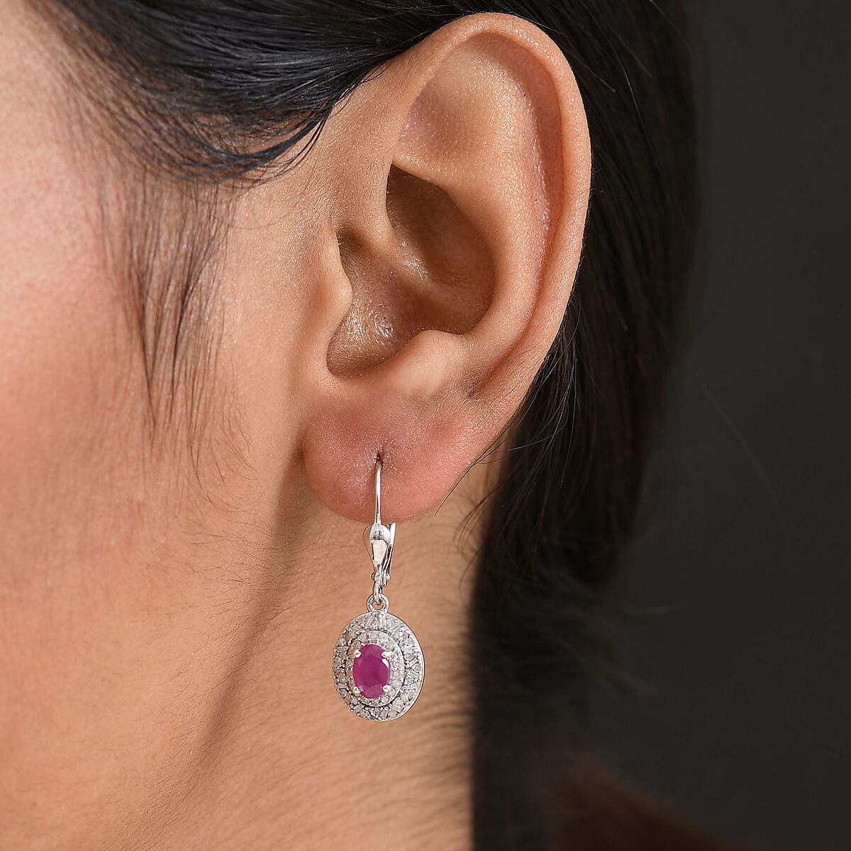 D'Joy Premium Royal Ruby and Diamond 1.85 ctw Snowflake Earrings in Rhodium Over Sterling Silver image number 2