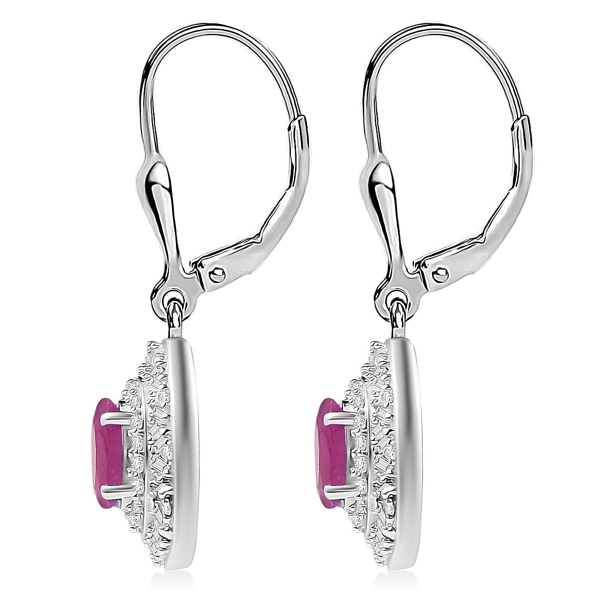 D'Joy Premium Royal Ruby and Diamond 1.85 ctw Snowflake Earrings in Rhodium Over Sterling Silver image number 3
