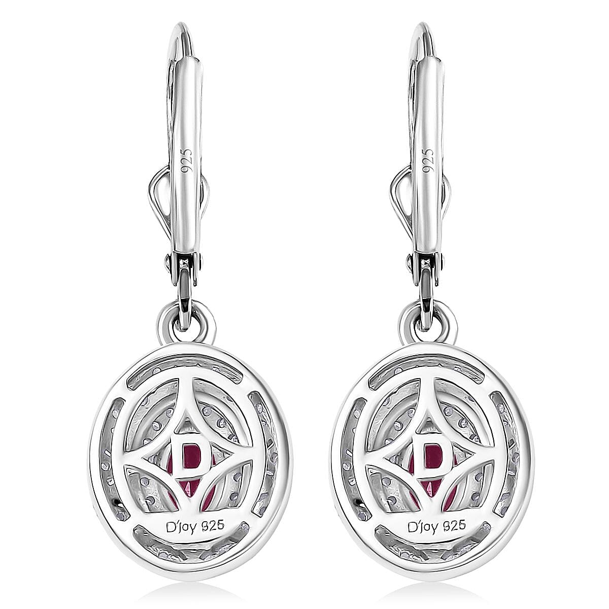 D'Joy Premium Royal Ruby and Diamond 1.85 ctw Snowflake Earrings in Rhodium Over Sterling Silver image number 4