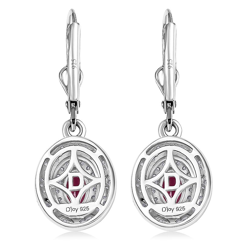 D'Joy Premium Royal Ruby and Diamond 1.85 ctw Snowflake Earrings in Rhodium Over Sterling Silver