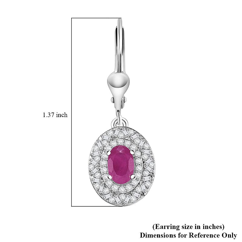 D'Joy Premium Royal Ruby and Diamond 1.85 ctw Snowflake Earrings in Rhodium Over Sterling Silver