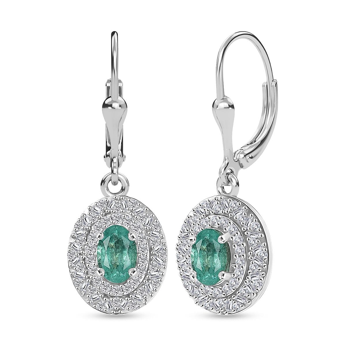 D'Joy Zambian Emerald, Diamond Snowflake Earrings in Rhodium Over Sterling Silver 1.20 ctw