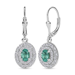 D'Joy Premium Kagem Zambian Emerald and Diamond 1.20 ctw Snowflake Earrings in Rhodium Over Sterling Silver 