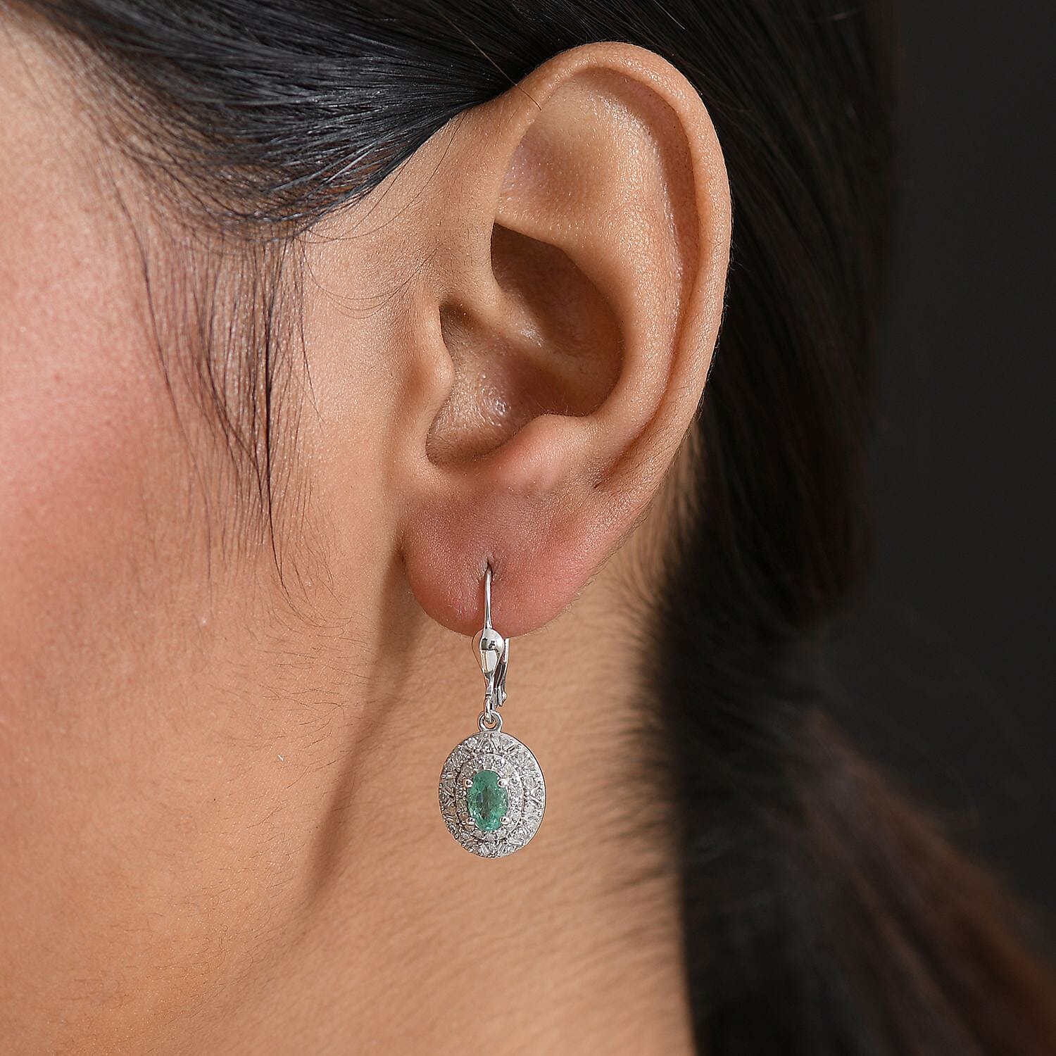 D'Joy Zambian Emerald, Diamond Snowflake Earrings in Rhodium Over Sterling Silver 1.20 ctw