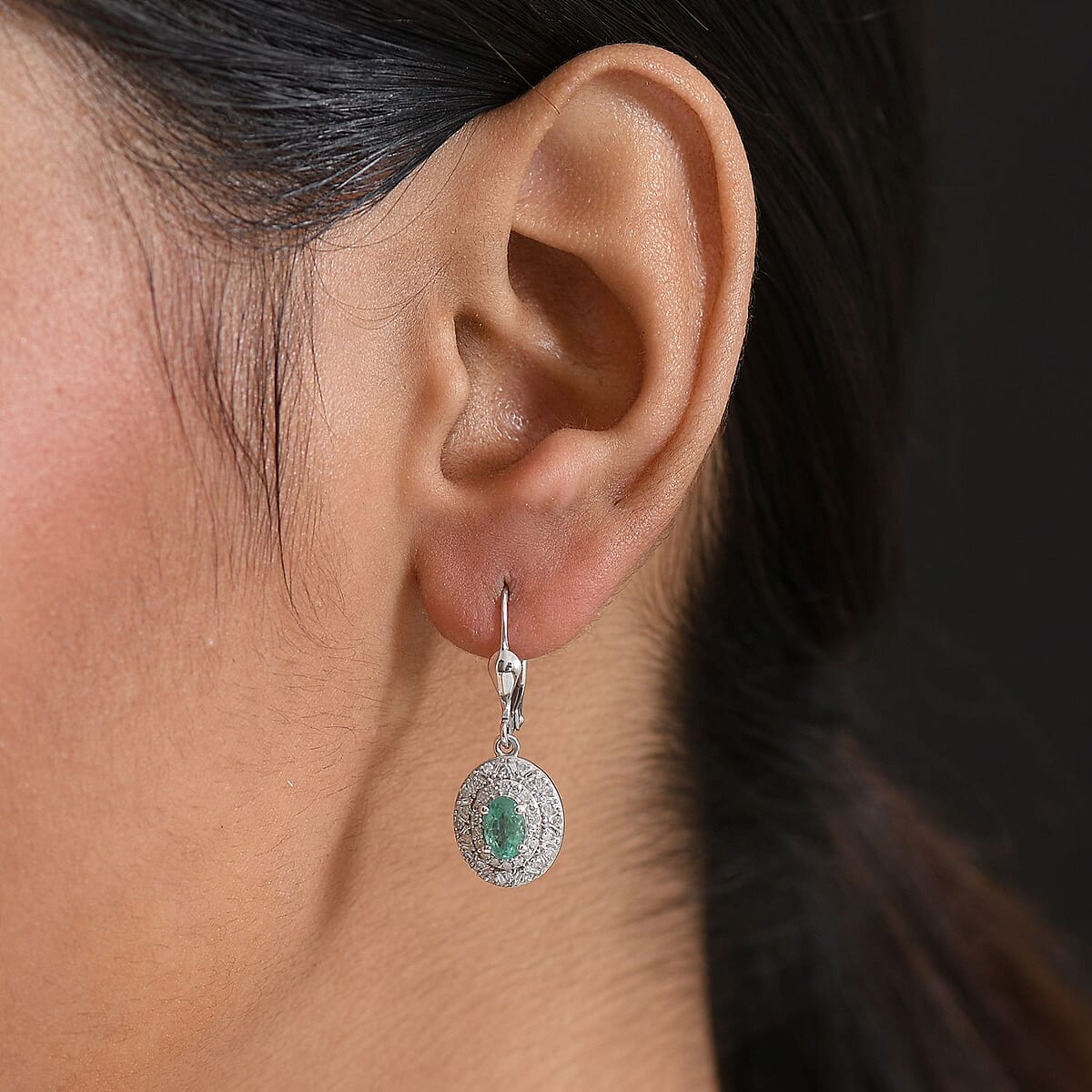 D'Joy Premium Kagem Zambian Emerald and Diamond 1.20 ctw Snowflake Earrings in Rhodium Over Sterling Silver  image number 2