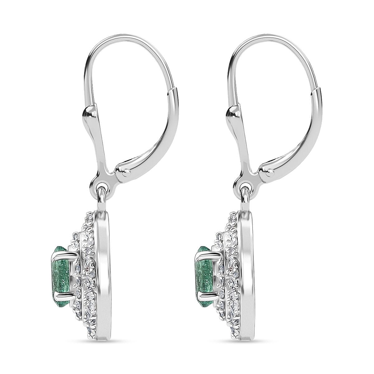 D'Joy Zambian Emerald, Diamond Snowflake Earrings in Rhodium Over Sterling Silver 1.20 ctw