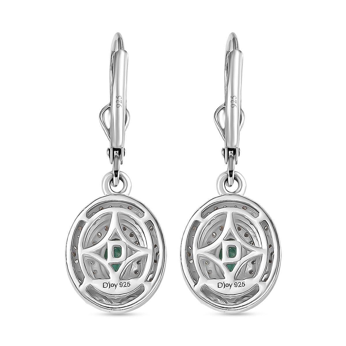 D'Joy Zambian Emerald, Diamond Snowflake Earrings in Rhodium Over Sterling Silver 1.20 ctw
